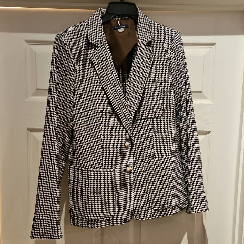 Tommy Hilfiger Brown, Beige and Blue Checkered Blazer